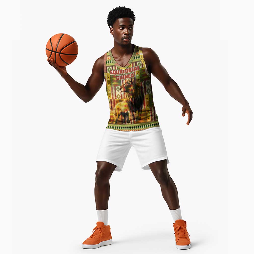 Equatorial Guinea Basketball Jersey - Lion Print and Traditional African Kente Patterns - African Pride
