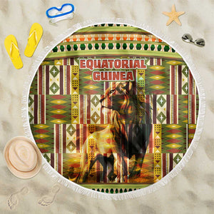 Equatorial Guinea Beach Blanket - Lion Print and Traditional African Kente Patterns