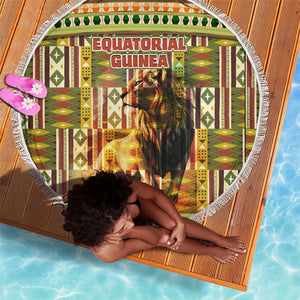 Equatorial Guinea Beach Blanket - Lion Print and Traditional African Kente Patterns