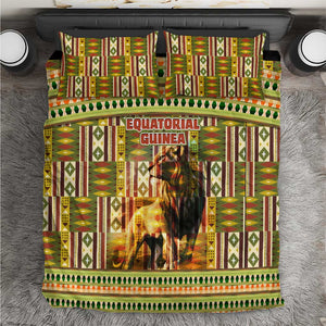 Equatorial Guinea Bedding Set - Lion Print and Traditional African Kente Patterns
