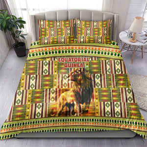 Equatorial Guinea Bedding Set - Lion Print and Traditional African Kente Patterns