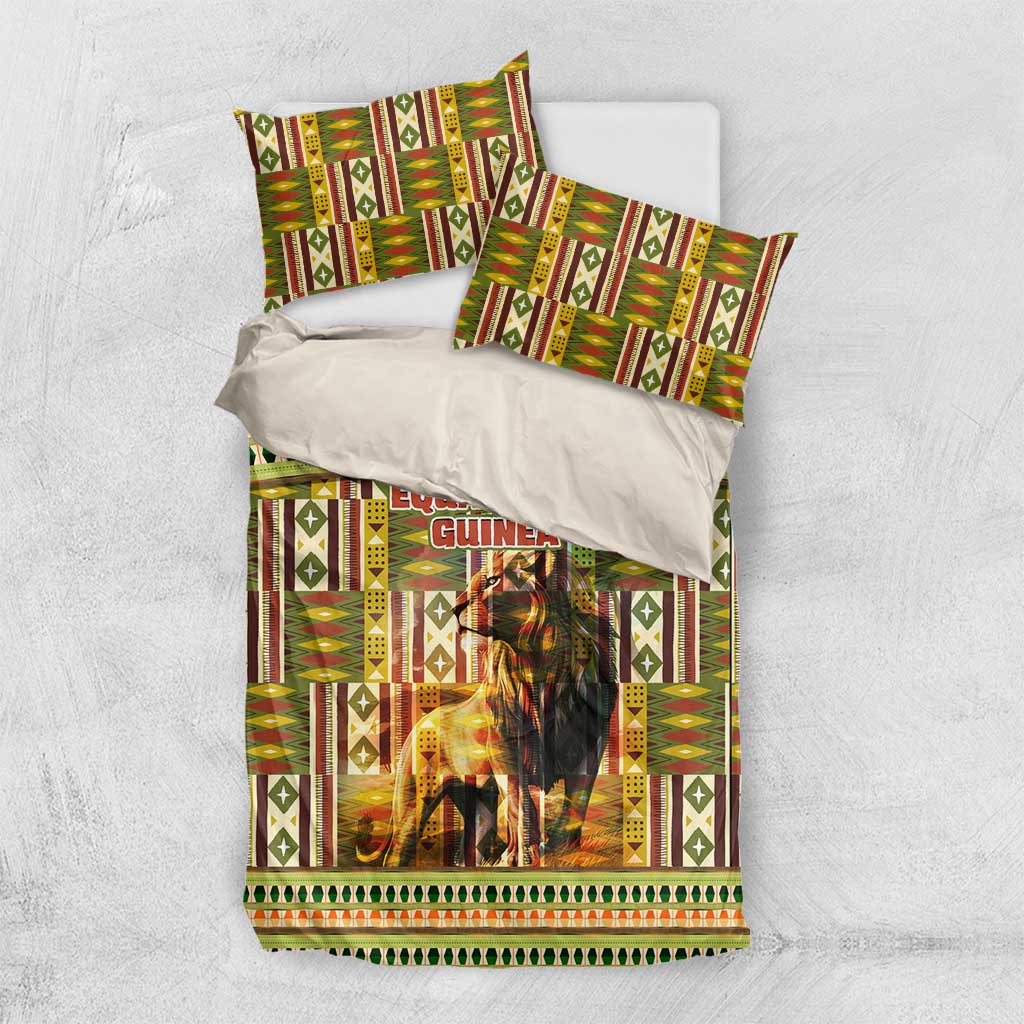 Equatorial Guinea Bedding Set - Lion Print and Traditional African Kente Patterns