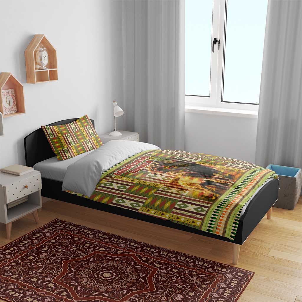 Equatorial Guinea Bedding Set - Lion Print and Traditional African Kente Patterns