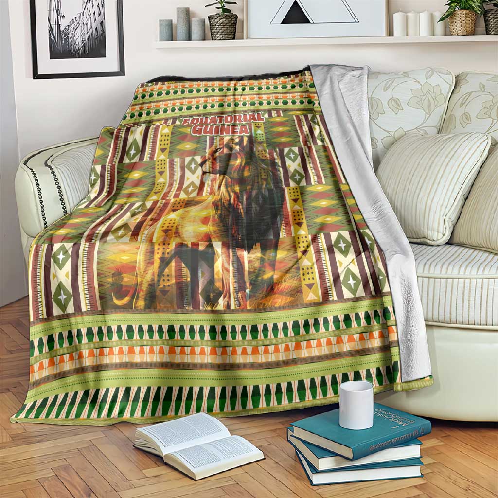 Equatorial Guinea Blanket - Lion Print and Traditional African Kente Patterns