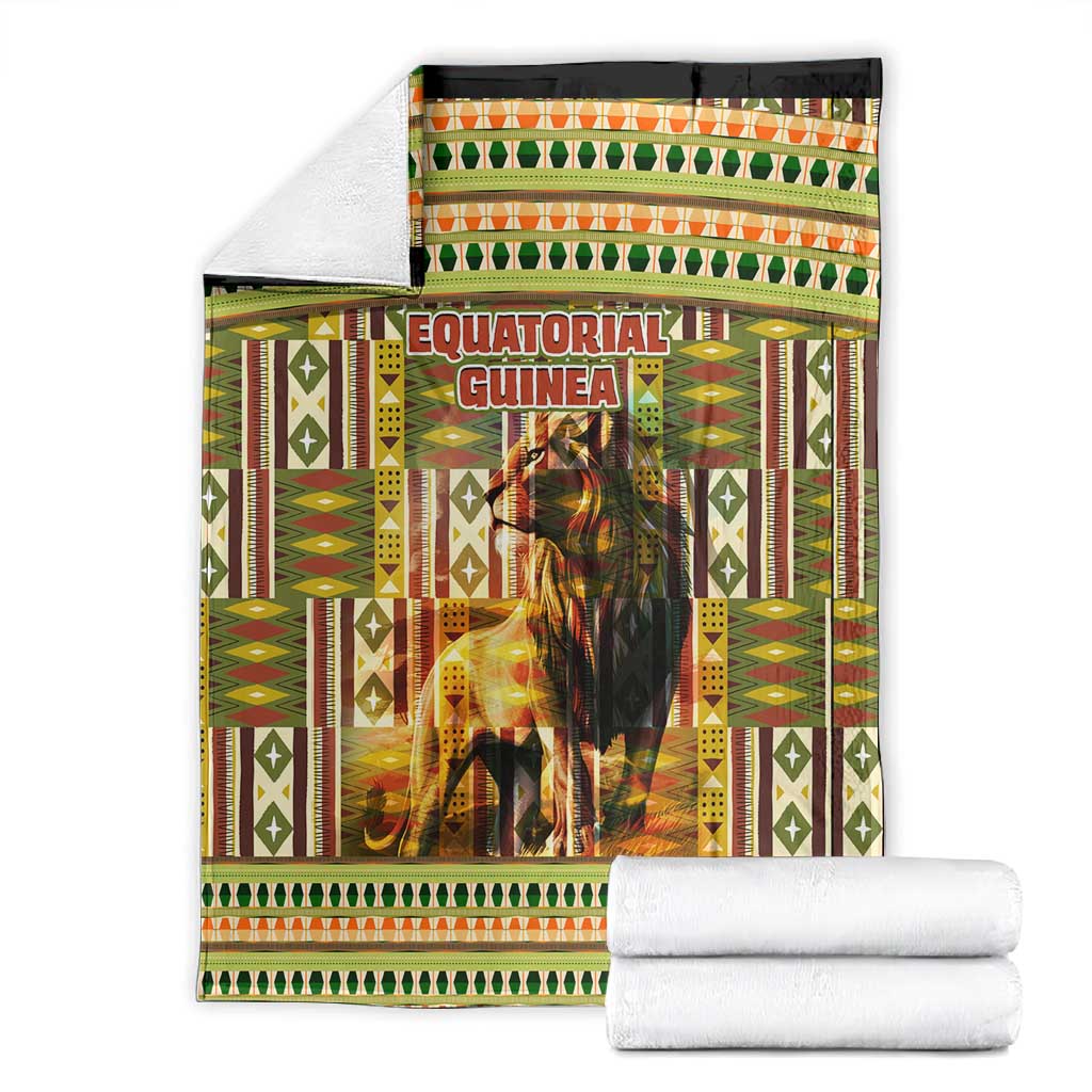 Equatorial Guinea Blanket - Lion Print and Traditional African Kente Patterns