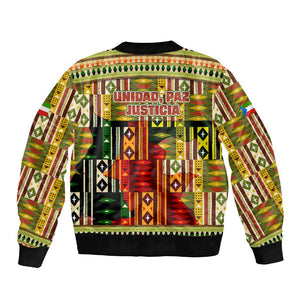 Equatorial Guinea Bomber Jacket - Lion Print and Traditional African Kente Patterns