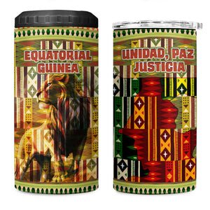 Equatorial Guinea 4 in 1 Can Cooler Tumbler - Lion Print and Traditional African Kente Patterns