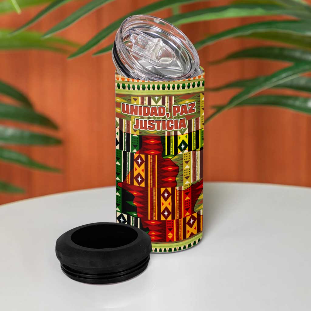 Equatorial Guinea 4 in 1 Can Cooler Tumbler - Lion Print and Traditional African Kente Patterns