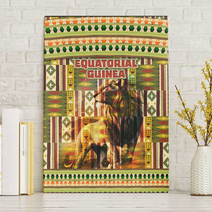 Equatorial Guinea Canvas Wall Art - Lion Print and Traditional African Kente Patterns