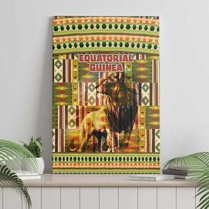 Equatorial Guinea Canvas Wall Art - Lion Print and Traditional African Kente Patterns