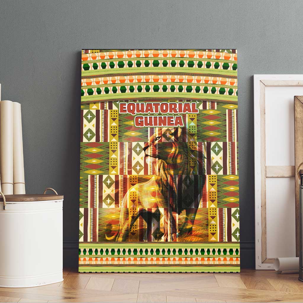 Equatorial Guinea Canvas Wall Art - Lion Print and Traditional African Kente Patterns