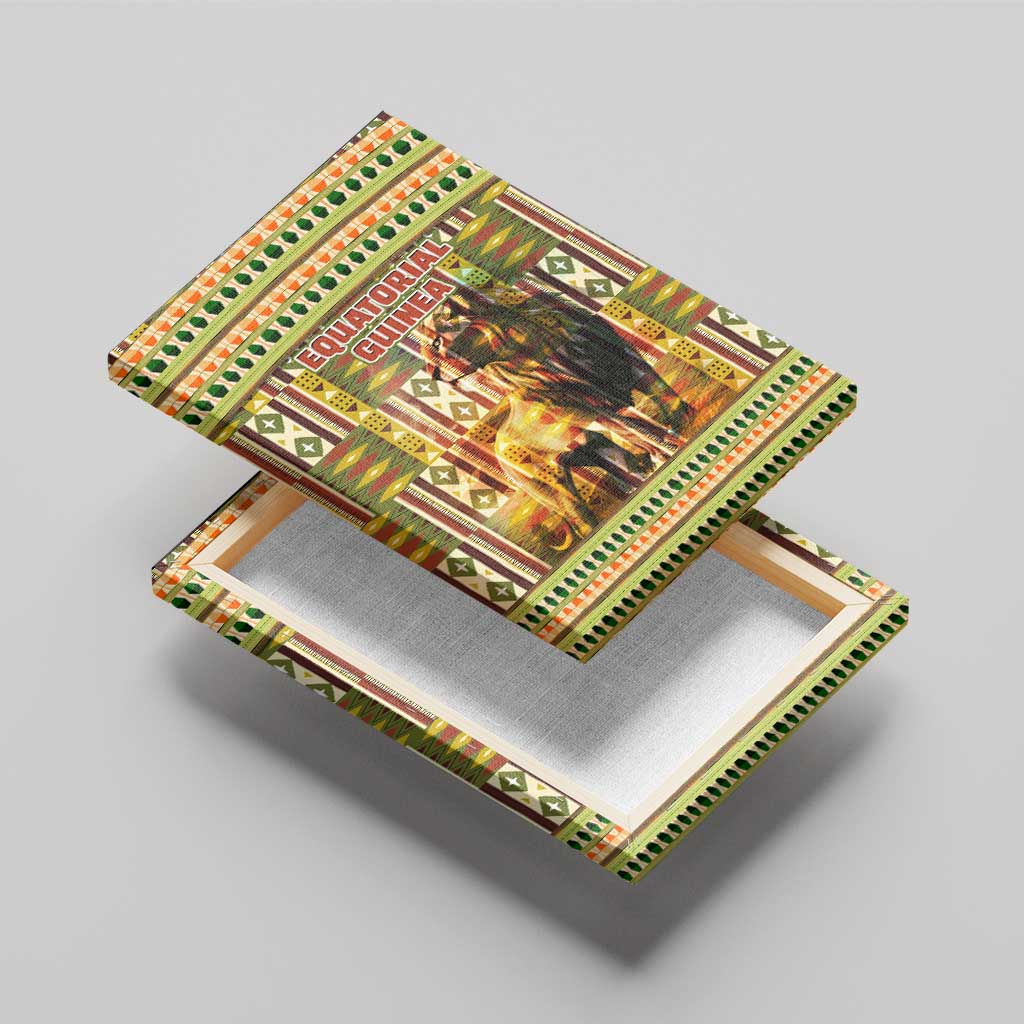 Equatorial Guinea Canvas Wall Art - Lion Print and Traditional African Kente Patterns