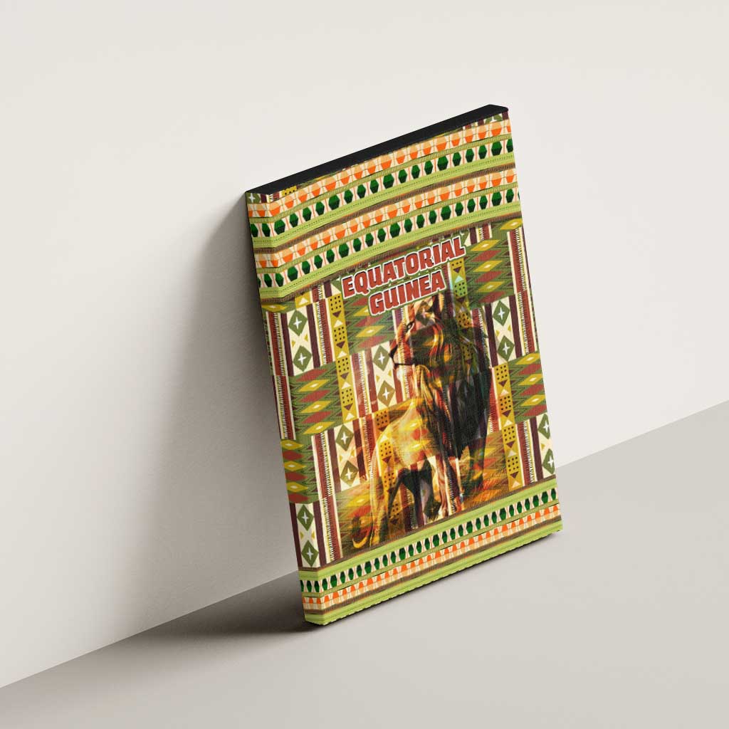 Equatorial Guinea Canvas Wall Art - Lion Print and Traditional African Kente Patterns
