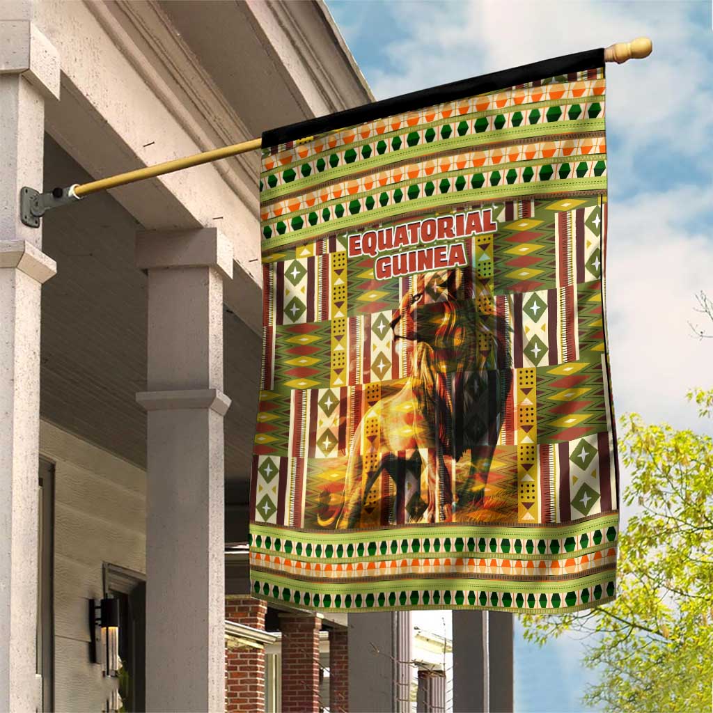 Equatorial Guinea Garden Flag - Lion Print and Traditional African Kente Patterns