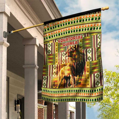 Equatorial Guinea Garden Flag - Lion Print and Traditional African Kente Patterns