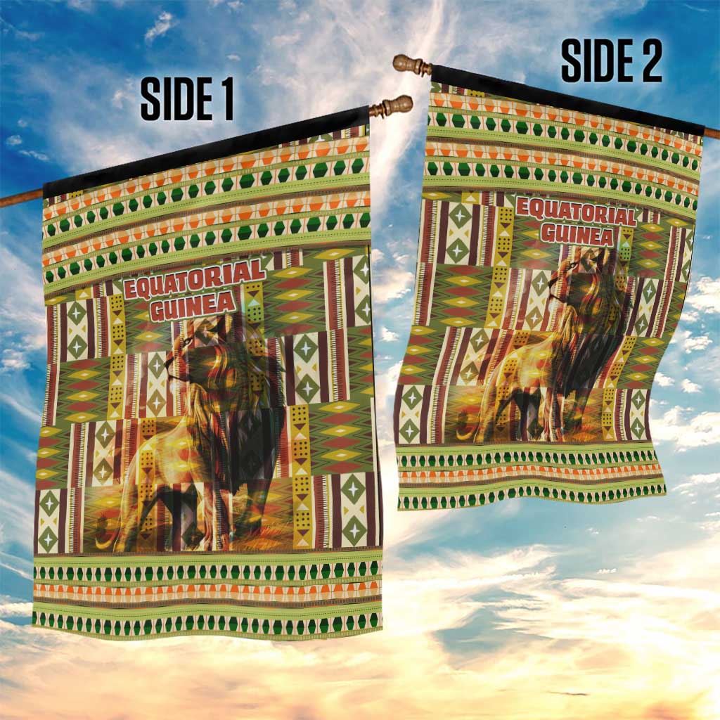 Equatorial Guinea Garden Flag - Lion Print and Traditional African Kente Patterns