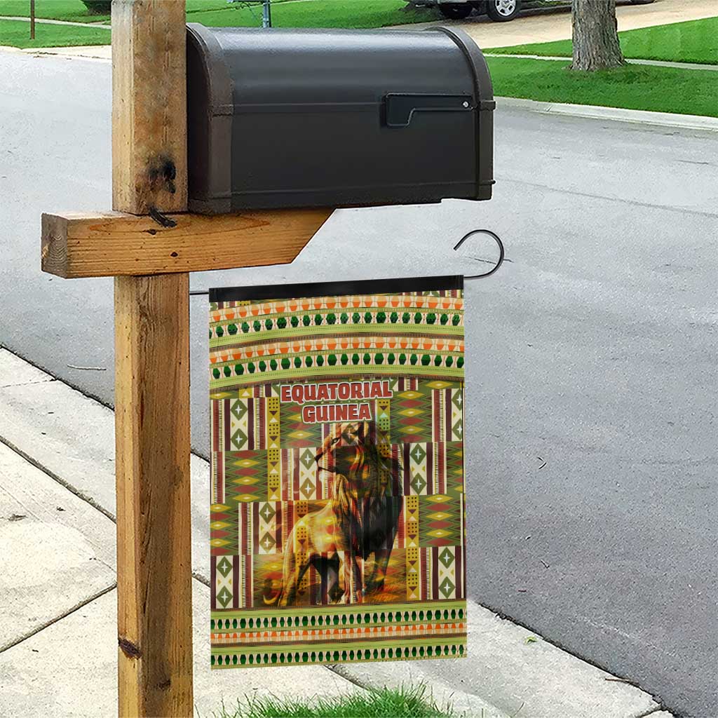 Equatorial Guinea Garden Flag - Lion Print and Traditional African Kente Patterns