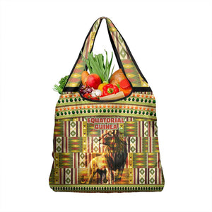 Equatorial Guinea Grocery Bag - Lion Print and Traditional African Kente Patterns