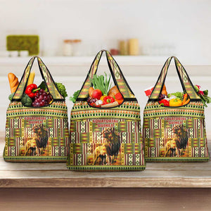 Equatorial Guinea Grocery Bag - Lion Print and Traditional African Kente Patterns