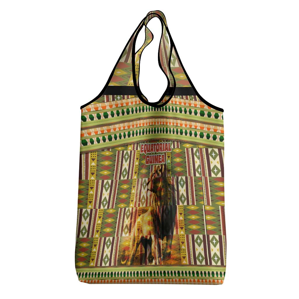 Equatorial Guinea Grocery Bag - Lion Print and Traditional African Kente Patterns