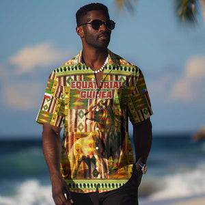 Equatorial Guinea Hawaiian Shirt - Lion Print and Traditional African Kente Patterns