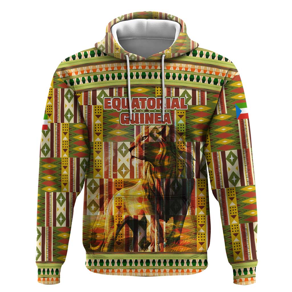 Equatorial Guinea Hoodie - Lion Print and Traditional African Kente Patterns