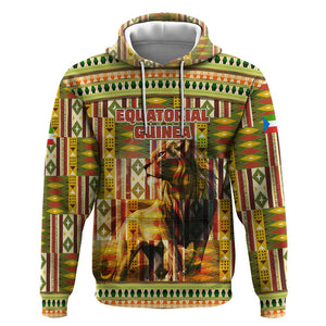 Equatorial Guinea Hoodie - Lion Print and Traditional African Kente Patterns