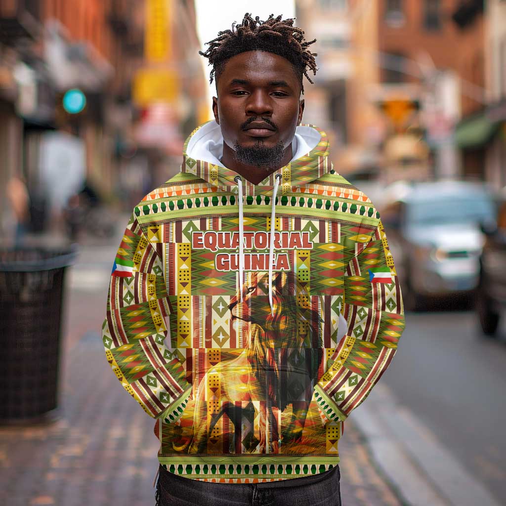Equatorial Guinea Hoodie - Lion Print and Traditional African Kente Patterns