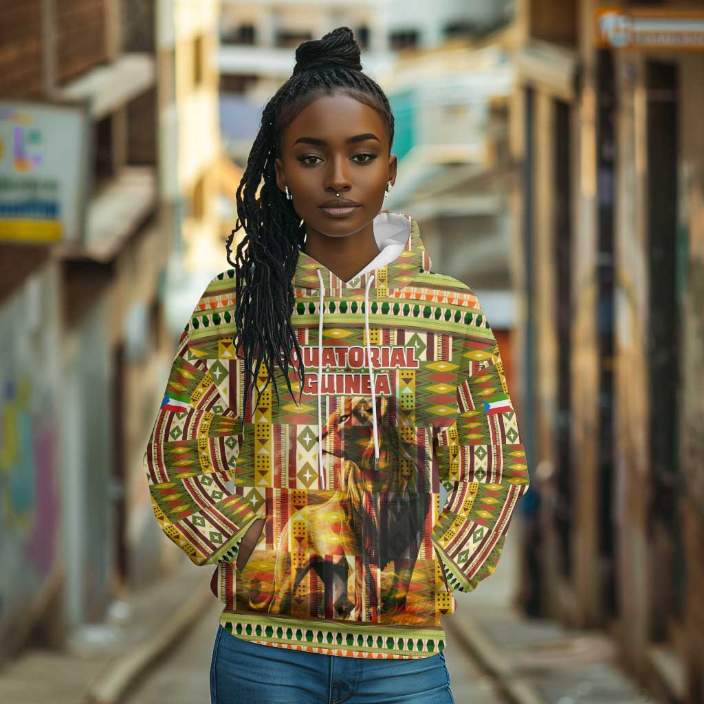 Equatorial Guinea Hoodie - Lion Print and Traditional African Kente Patterns