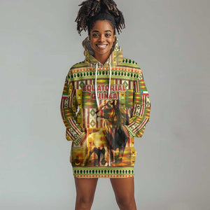 Equatorial Guinea Hoodie Dress - Lion Print and Traditional African Kente Patterns