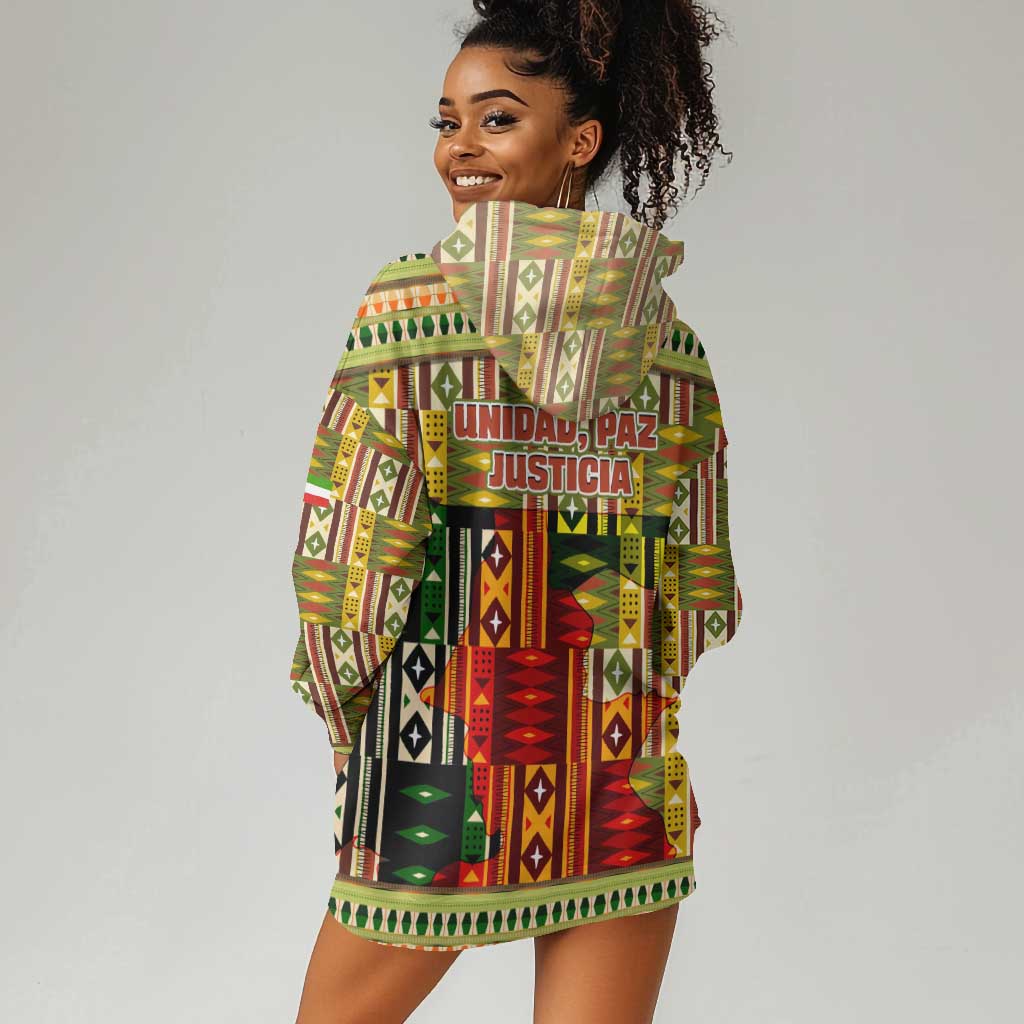 Equatorial Guinea Hoodie Dress - Lion Print and Traditional African Kente Patterns