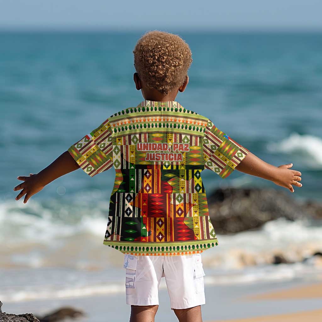 Equatorial Guinea Kid Hawaiian Shirt - Lion Print and Traditional African Kente Patterns
