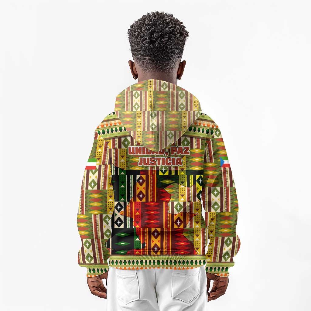 Equatorial Guinea Kid Hoodie - Lion Print and Traditional African Kente Patterns