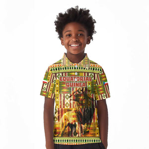 Equatorial Guinea Kid Polo Shirt - Lion Print and Traditional African Kente Patterns