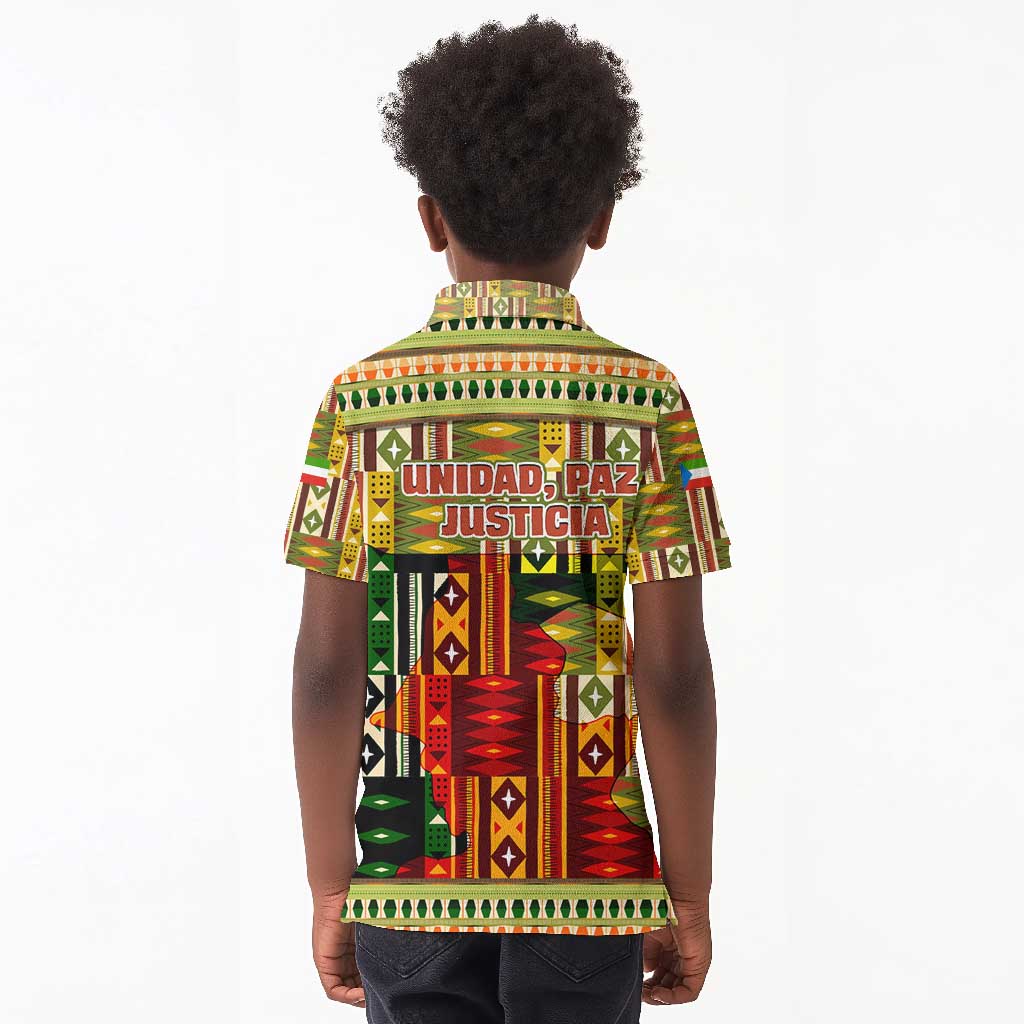 Equatorial Guinea Kid Polo Shirt - Lion Print and Traditional African Kente Patterns
