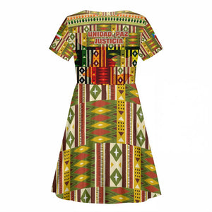 Equatorial Guinea Kid Short Sleeve Dress - Lion Print and Traditional African Kente Patterns