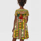 Equatorial Guinea Kid Short Sleeve Dress - Lion Print and Traditional African Kente Patterns