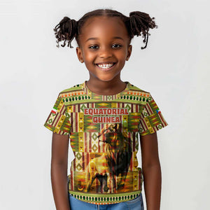 Equatorial Guinea Kid T shirt - Lion Print and Traditional African Kente Patterns