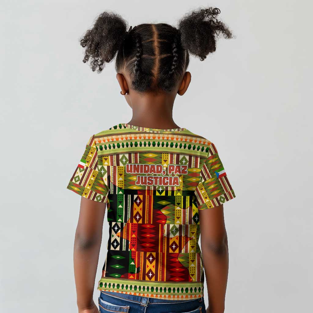 Equatorial Guinea Kid T shirt - Lion Print and Traditional African Kente Patterns