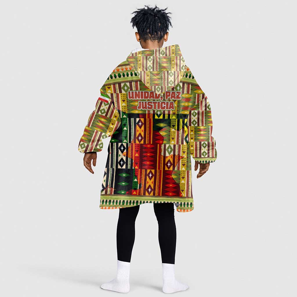 Equatorial Guinea Kid Wearable Blanket Hoodie - Lion Print and Traditional African Kente Patterns