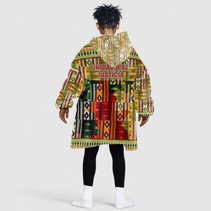 Equatorial Guinea Kid Wearable Blanket Hoodie - Lion Print and Traditional African Kente Patterns