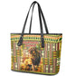 Equatorial Guinea Leather Tote Bag - Lion Print and Traditional African Kente Patterns