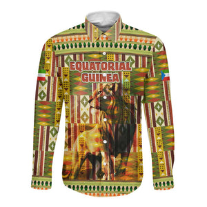 Equatorial Guinea Long Sleeve Button Shirt - Lion Print and Traditional African Kente Patterns
