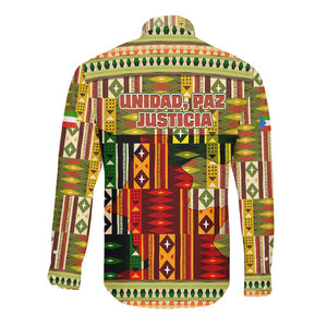 Equatorial Guinea Long Sleeve Button Shirt - Lion Print and Traditional African Kente Patterns