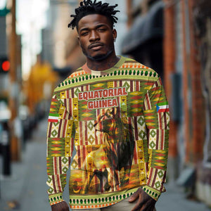 Equatorial Guinea Long Sleeve Shirt - Lion Print and Traditional African Kente Patterns