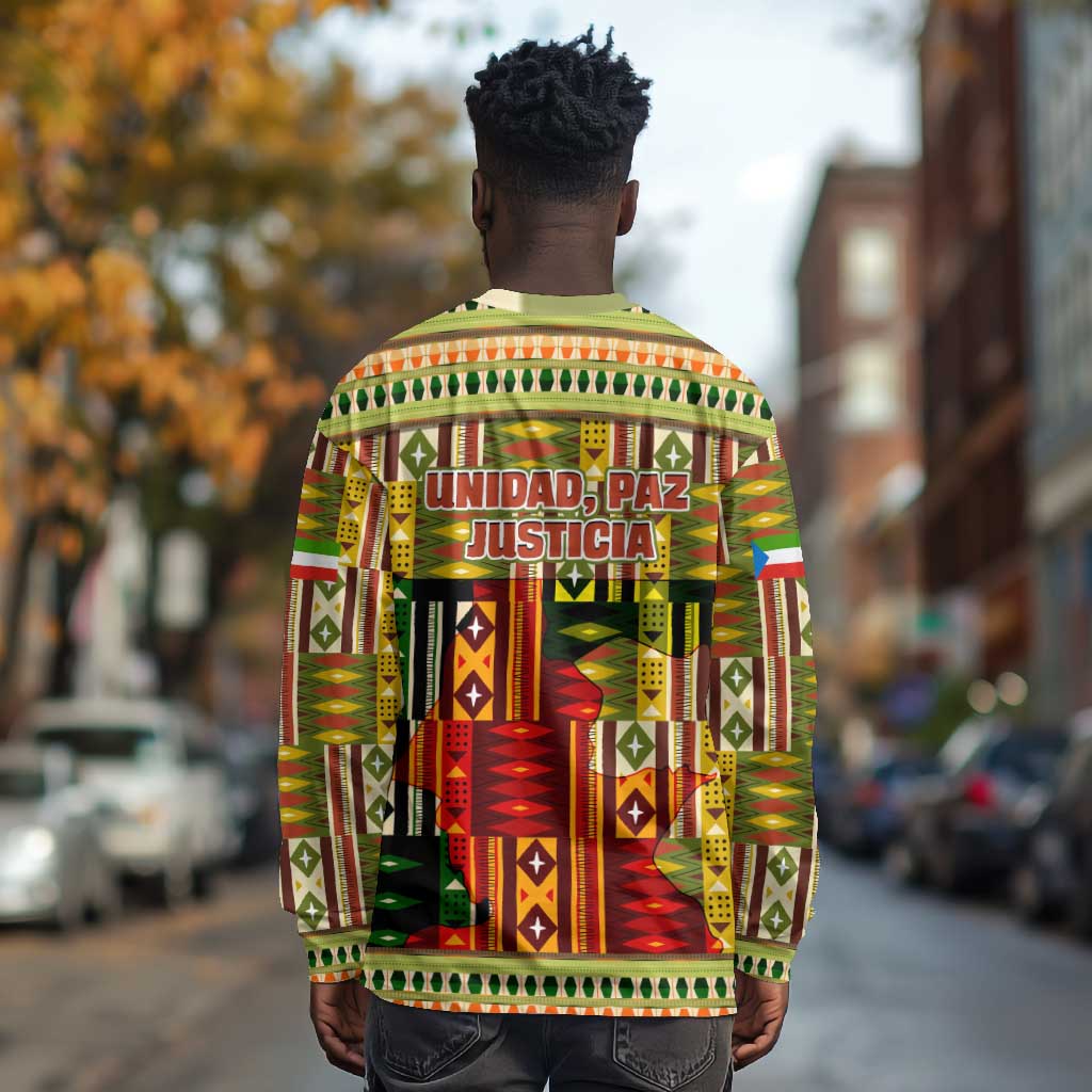 Equatorial Guinea Long Sleeve Shirt - Lion Print and Traditional African Kente Patterns
