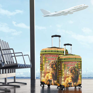 Equatorial Guinea Luggage Cover - Lion Print and Traditional African Kente Patterns