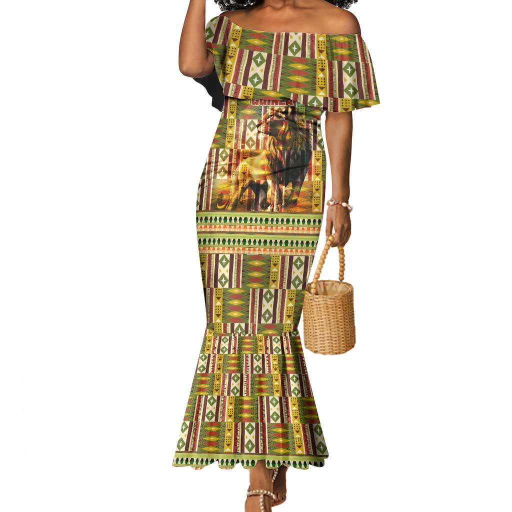 Equatorial Guinea Mermaid Dress - Lion Print and Traditional African Kente Patterns