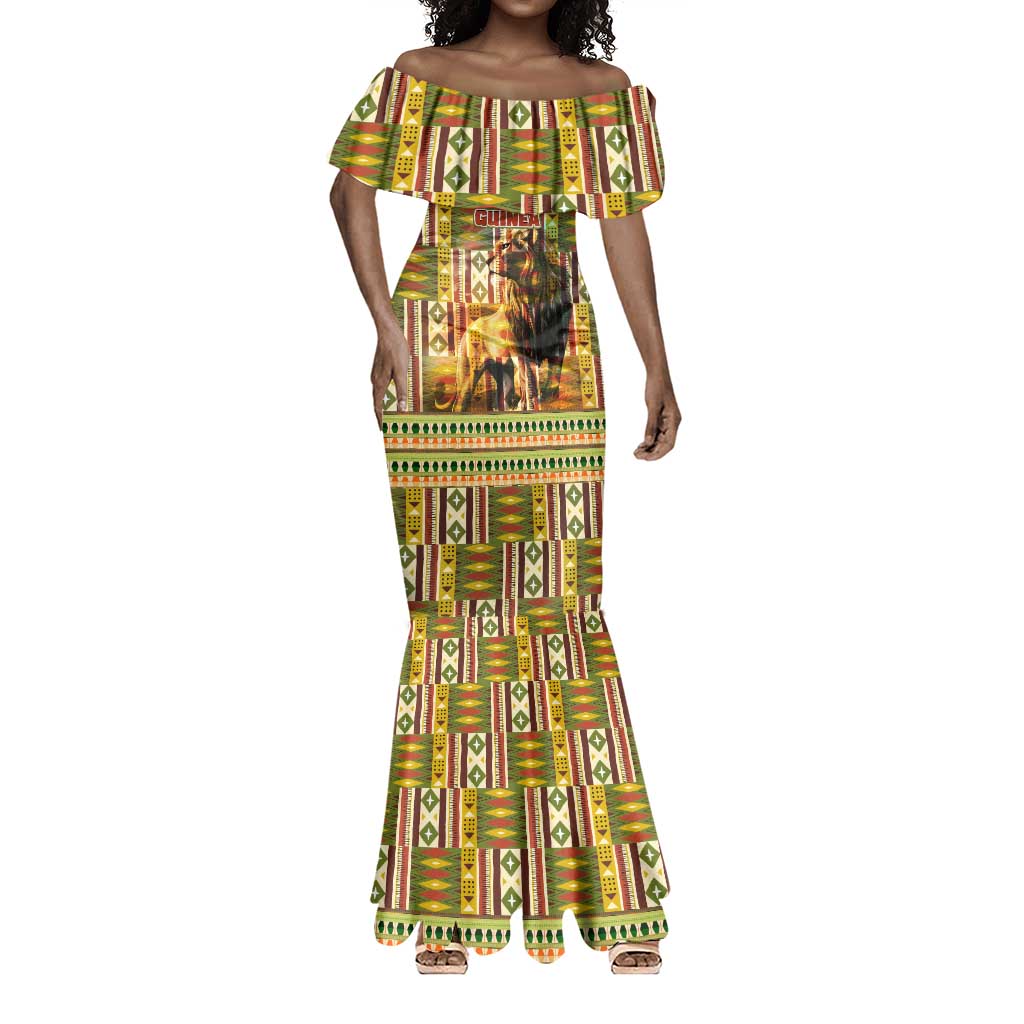 Equatorial Guinea Mermaid Dress - Lion Print and Traditional African Kente Patterns