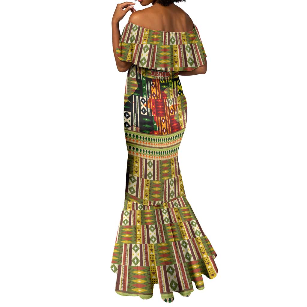 Equatorial Guinea Mermaid Dress - Lion Print and Traditional African Kente Patterns